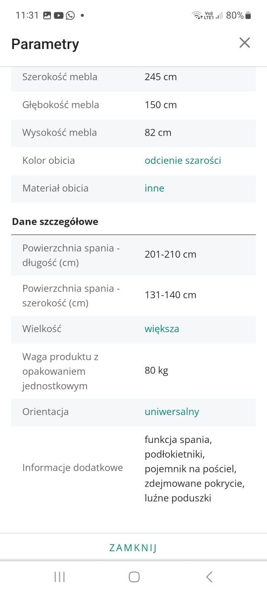 Narożnik biało szary, turkus z funkcją spania