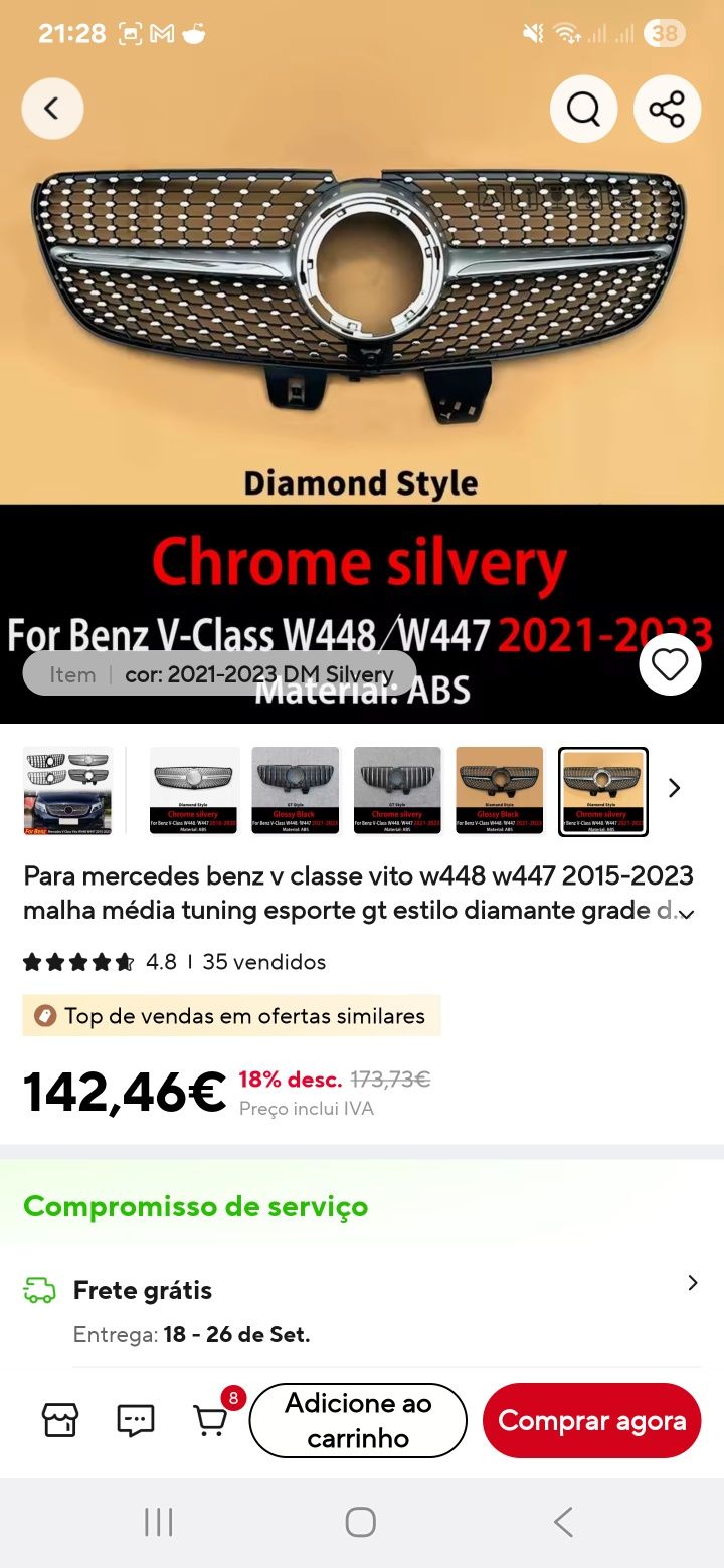 Grelha Mercedes Benz w448 w447 ano 2021 e seguintes