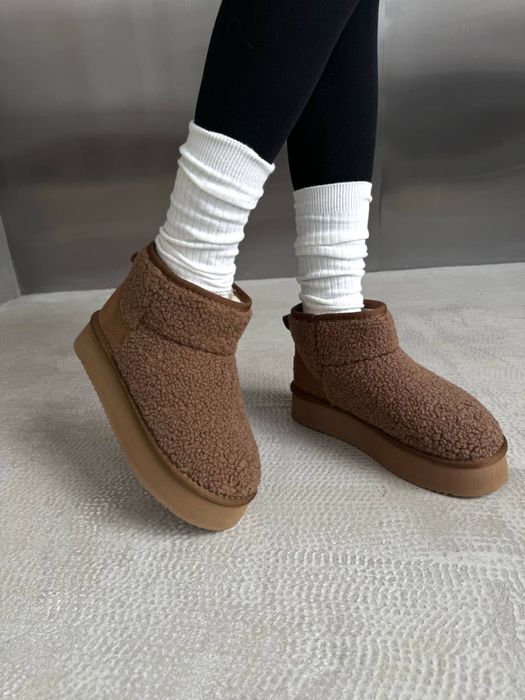 UGG Ultra Mini Teddy Угги Теді коричневі платформа овчина шоколадні