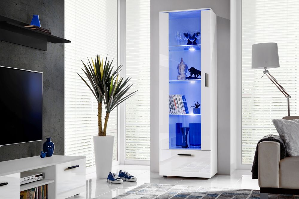 Witryna Szklana Regał Salon Biały z Półkami Bez LED 192x60