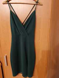 NOWA sukienka mini z rozcięciem butelkowa zieleń