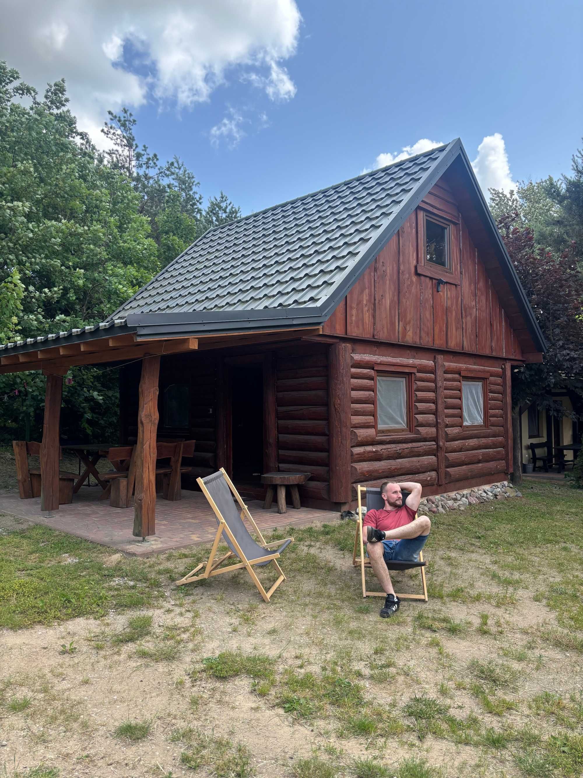 22-25.07 Domek z bala nad jeziorem  Mazury balia łowisko plaża Giżycko