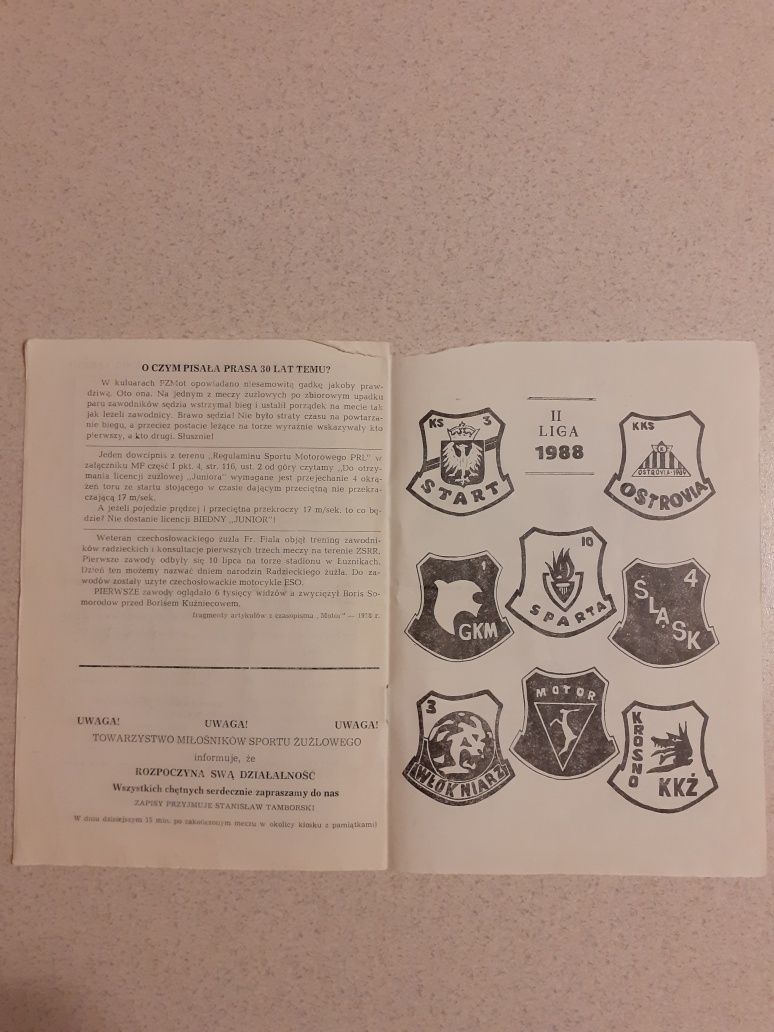 Program żużlowy 2 liga 1988 r. Start Gniezno - KKŻ Krosno