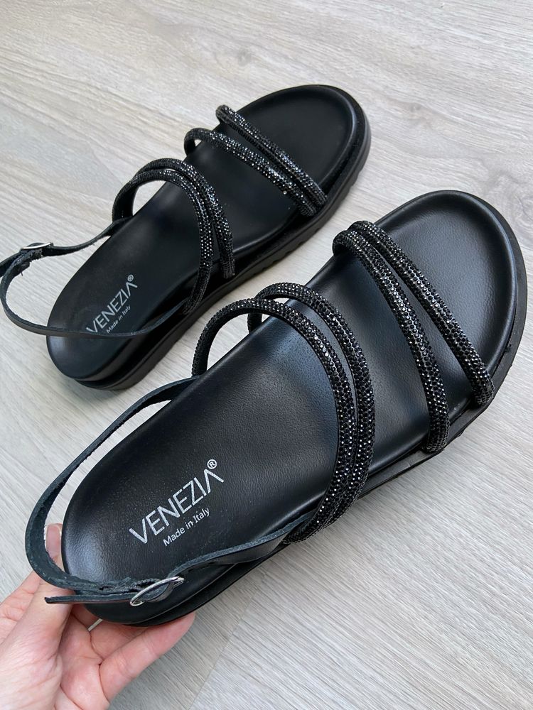 Sandały Venezia buty 37 kryształki błyszczące czarno lato paski