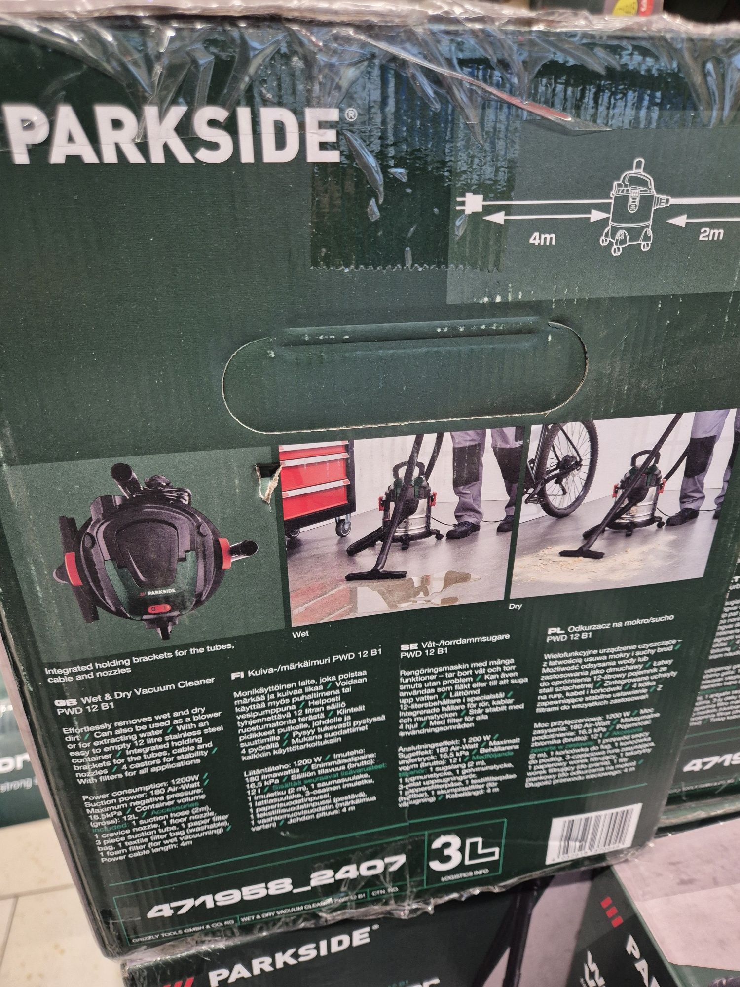 Parkside PWD 12 B1 Odkurzacz przemysłowy do pracy na mokro sucho 12 L