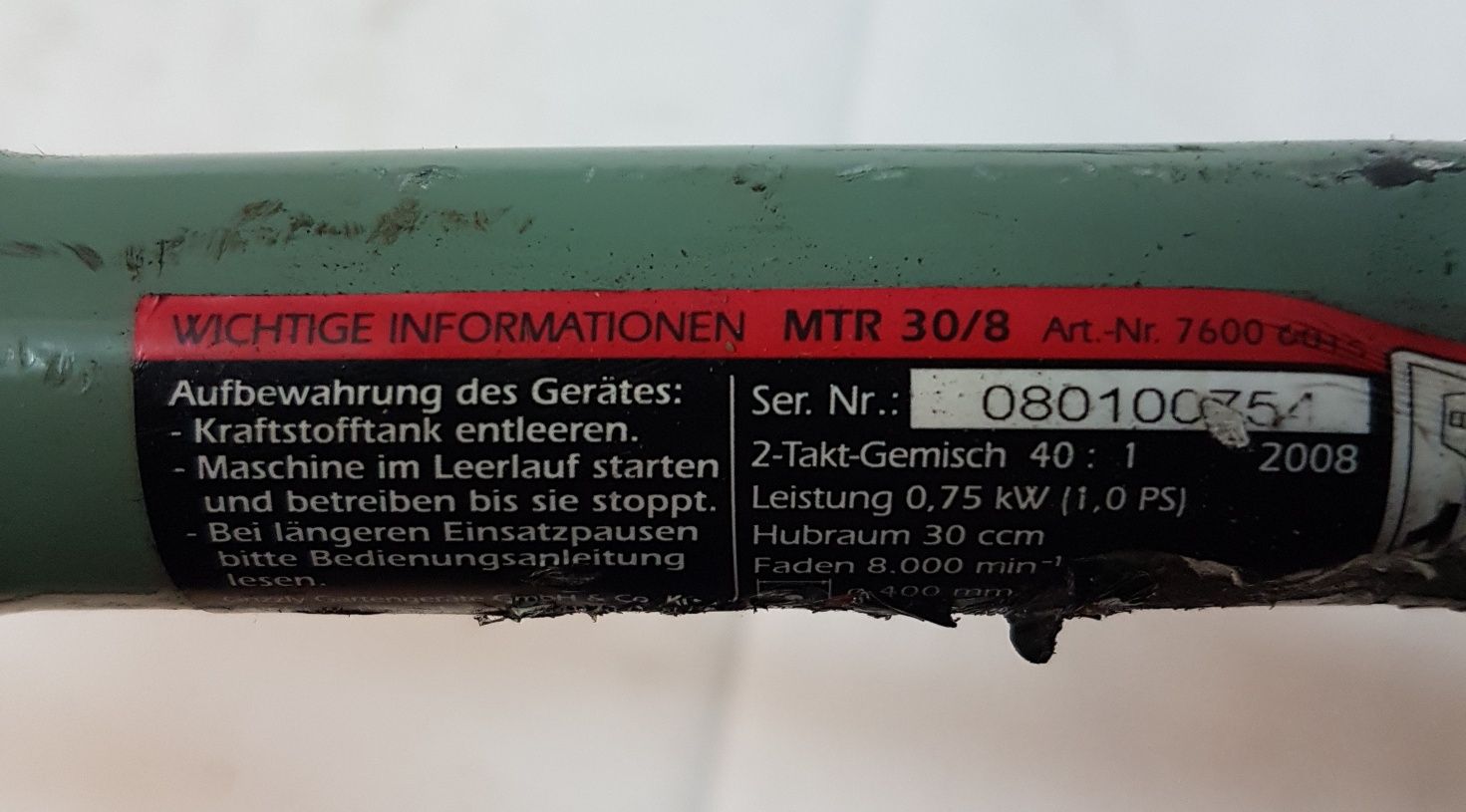 Podkaszarka Gryzzly MTR 30 /8 ,1.0 KM z Niemiec