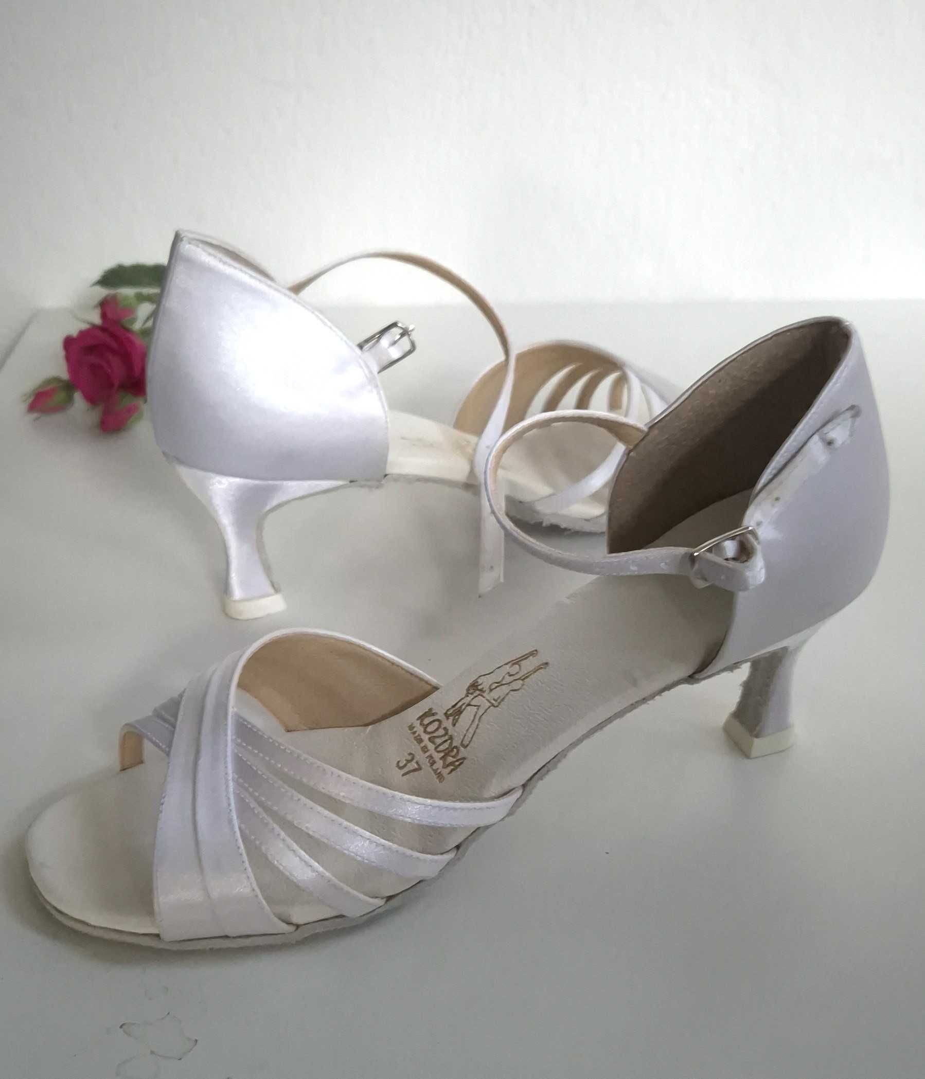 Buty taneczne białe KOZDRA latino/salsy/wesele-r.37, raz użyte, satyna