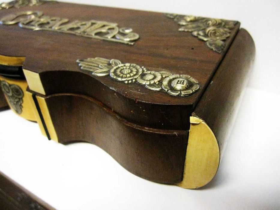 antiga caixa - estojo de GRAVATAS com aplicações em prata portuguesa