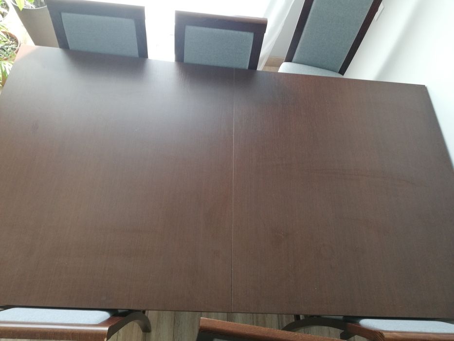 Stół i 8 krzesel ciemny brąz 90/160-300