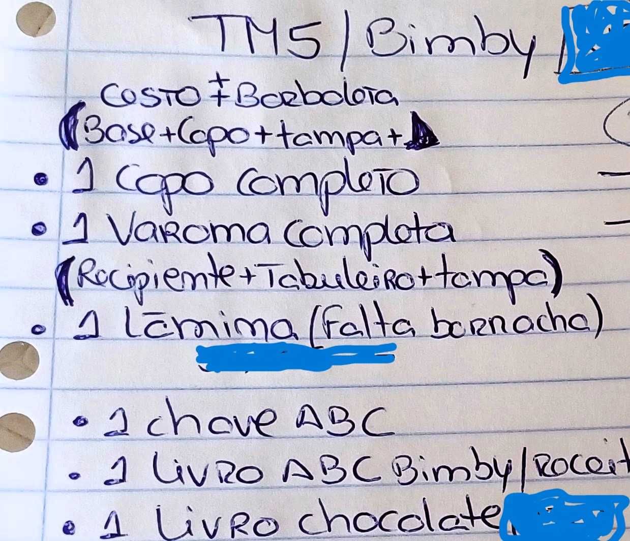 Acessórios do ROBOT de cozinha BIMBY TM 5 - Preço do lote completo.