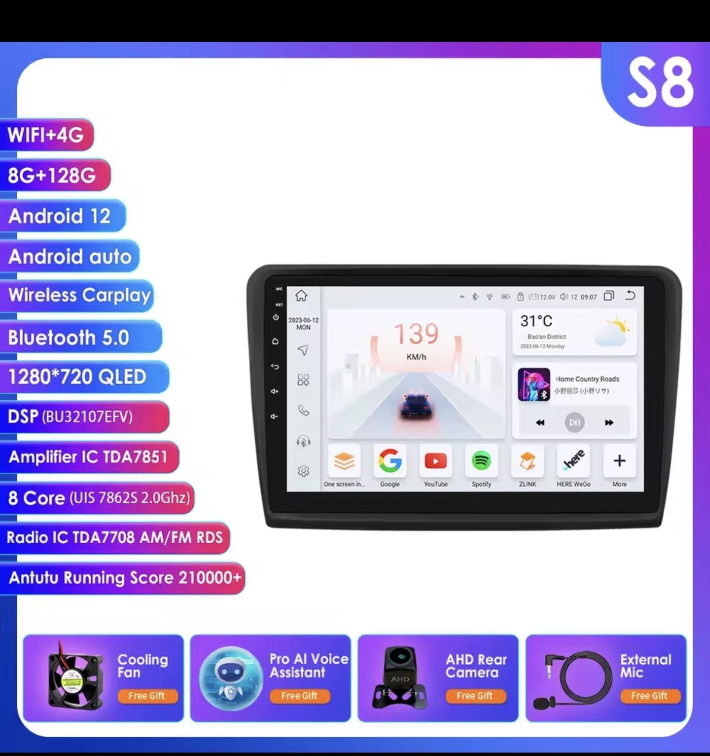 Radio android hizpo S8 8gb