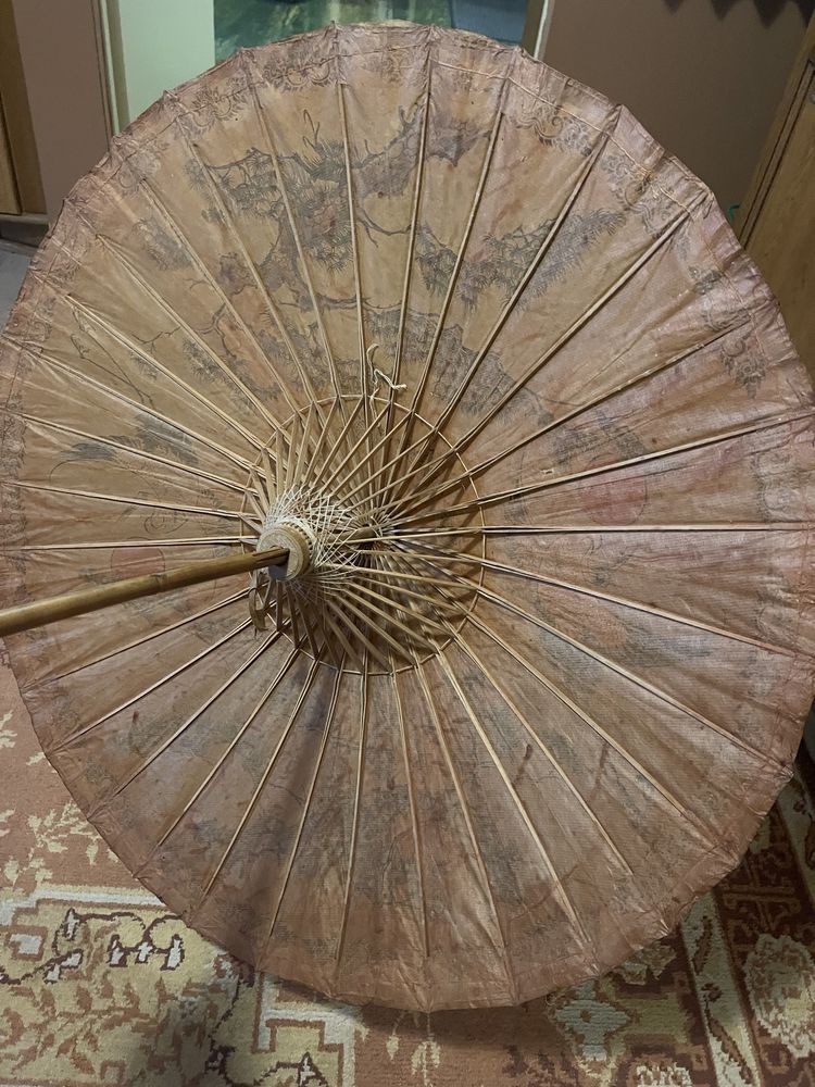 Vintage ręcznie malowany parasol japoński bambusowy
