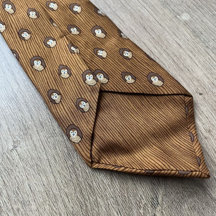 Оригінальна краватка Hermes Paris Owl Bird Silk Tie