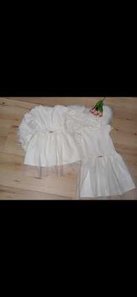Sukienka tiulowa ecru z bolerkiem ażurowym komunia wesele nowa 134