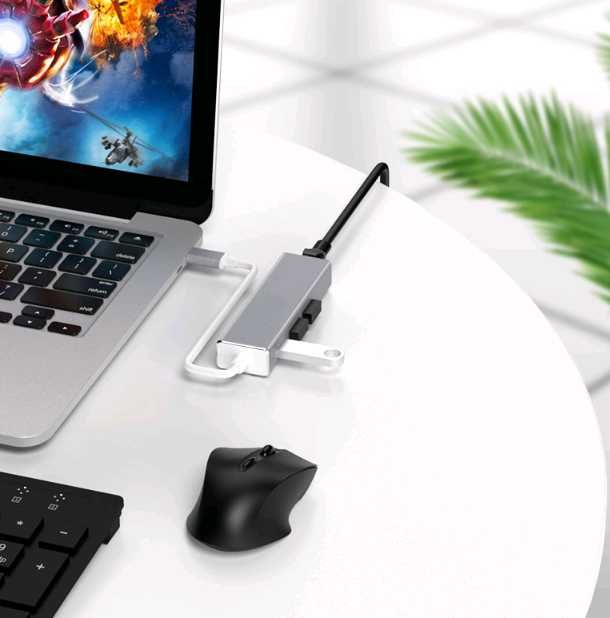 Концентратор, адаптер USB 3.1 Type-C-> RJ45 Гигабит 1000 3хUSB 3.0 хаб