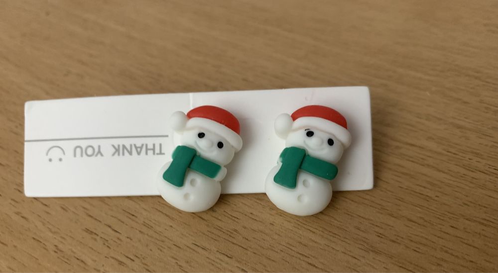 Серьги снеговик, на магнитах