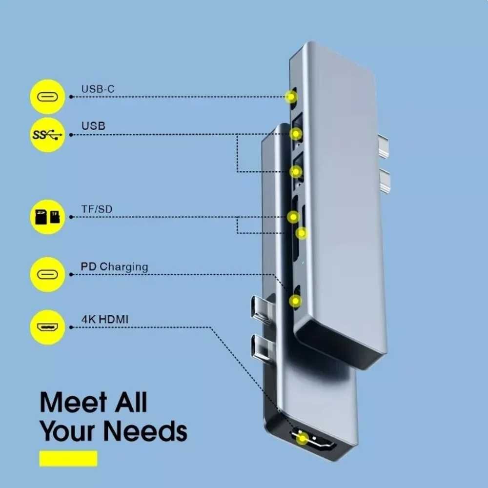 USB Хаб 7 в 2 Vothoon USB3.0/USB-C/HDMI/TF/SD/PD 68W для MacBook Pro