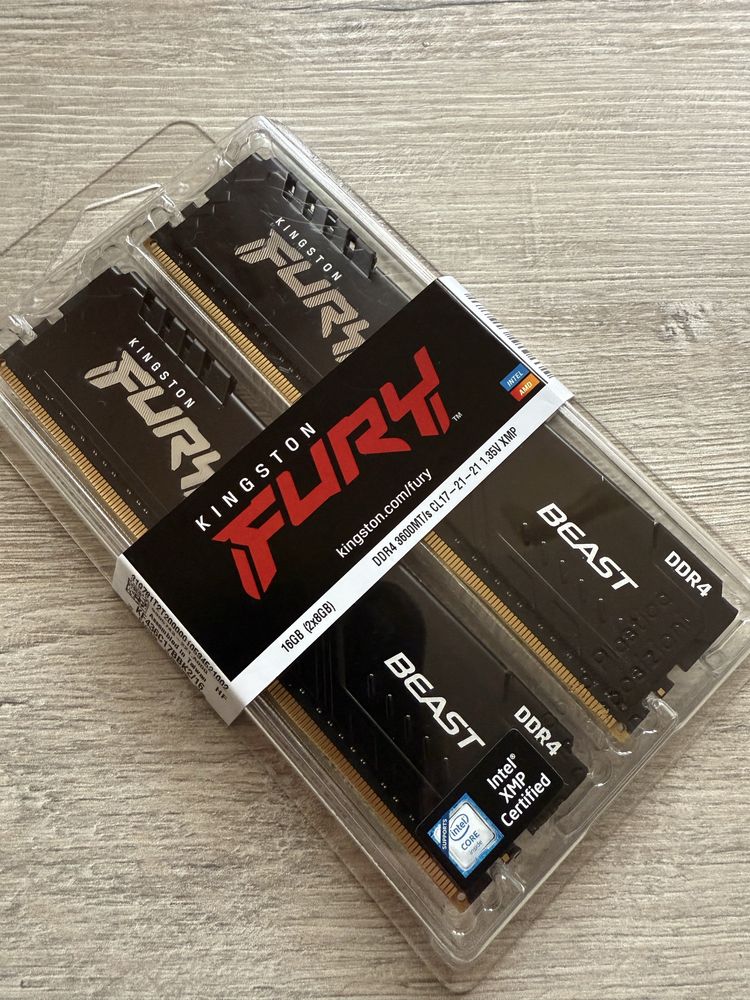 Оперативна памʼять DDR4 16gb(2x8) 3600MHz CL17 Kingston FURY Beast