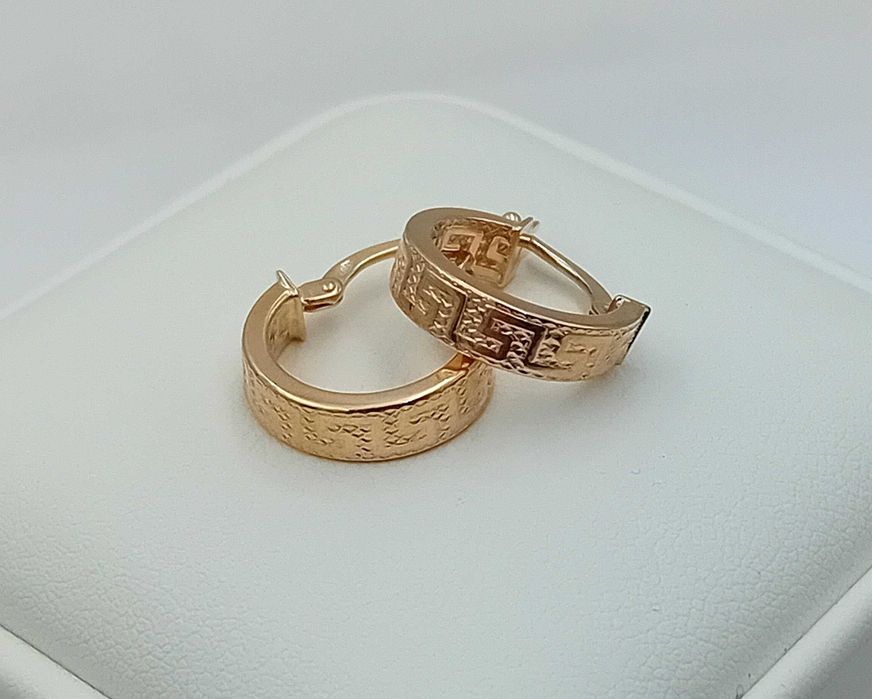 Złote kolczyki kółka kółeczka grecki wzór próba 585 NOWE/ Fajne Okazje