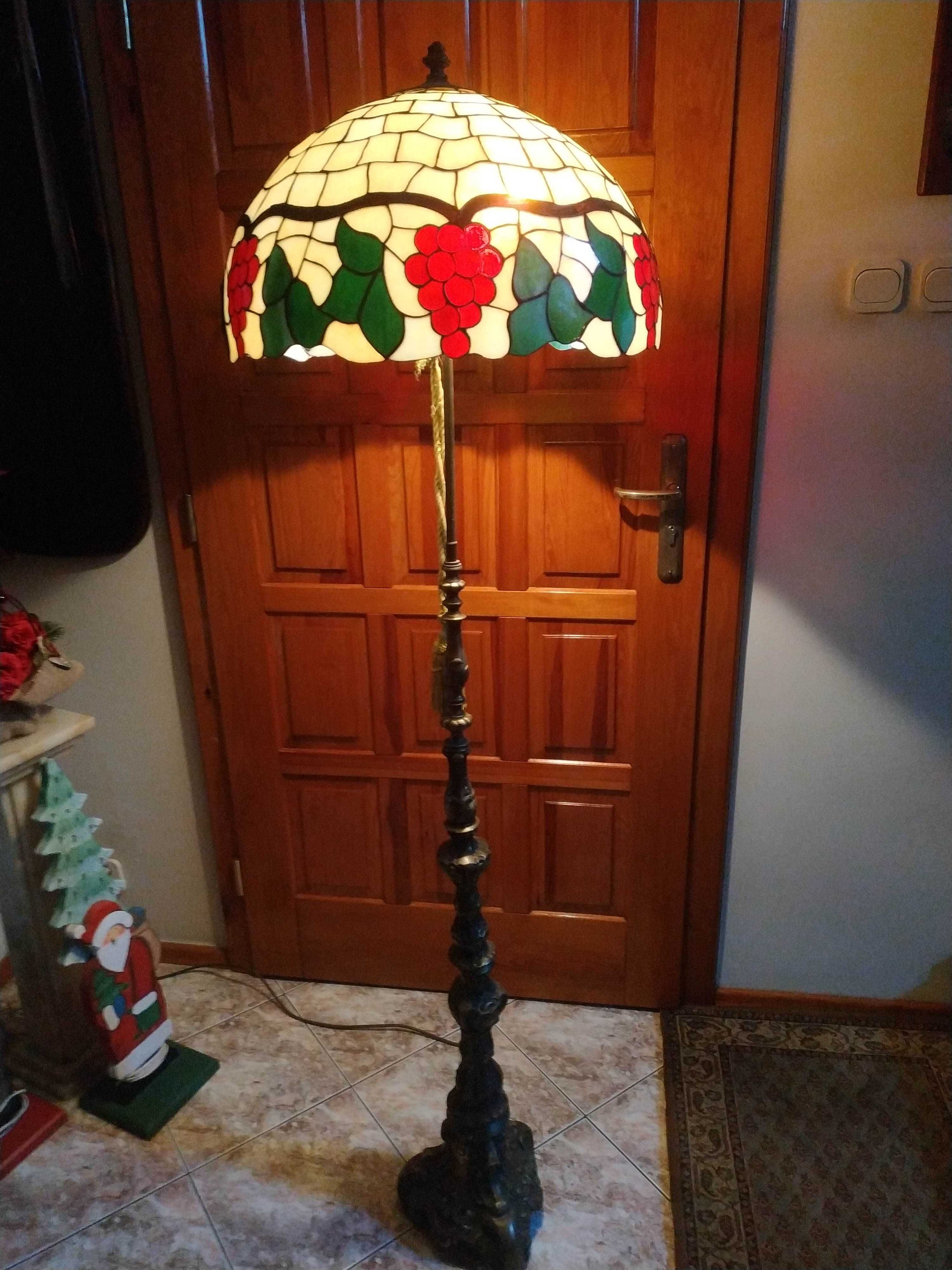 Lampa podłogowa mosiądz brąz z kloszem Tiffany witrażowa