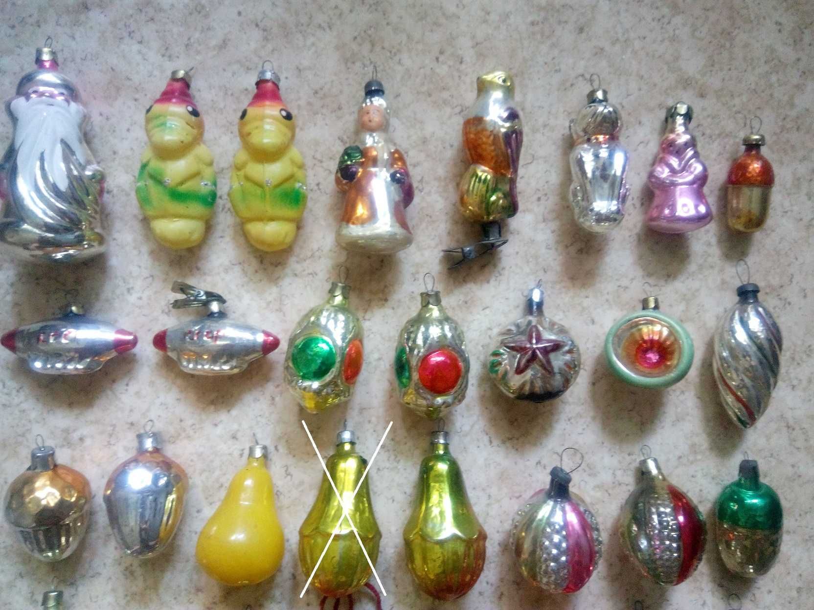 Советские стеклянные ёлочные игрушки, пики, гирлянды стеклярус СССР