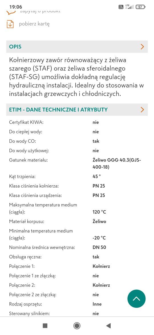 Zawór równoważący DN50