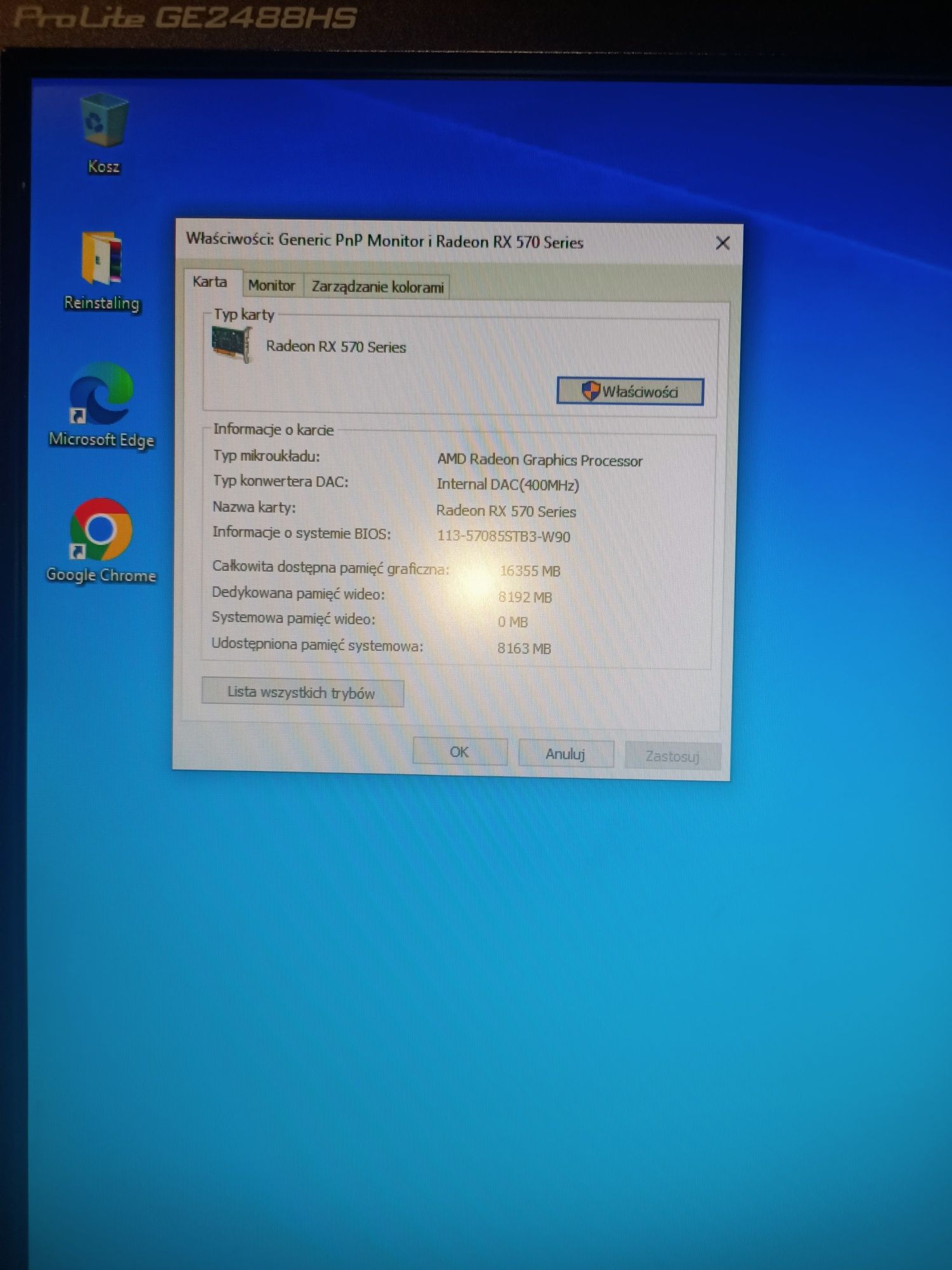 Komputer gamingowy z monitorem  i3-9100F/SSD970EVO500GB/RAM16GB3000MHz
