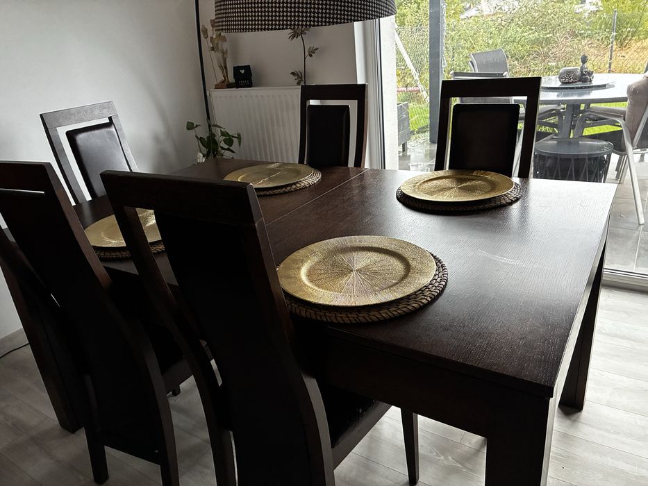 Stół 160(360)x100x76 w zestawie 6 krzeseł