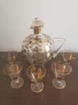 Garrafa e copos antiga cristal dourada