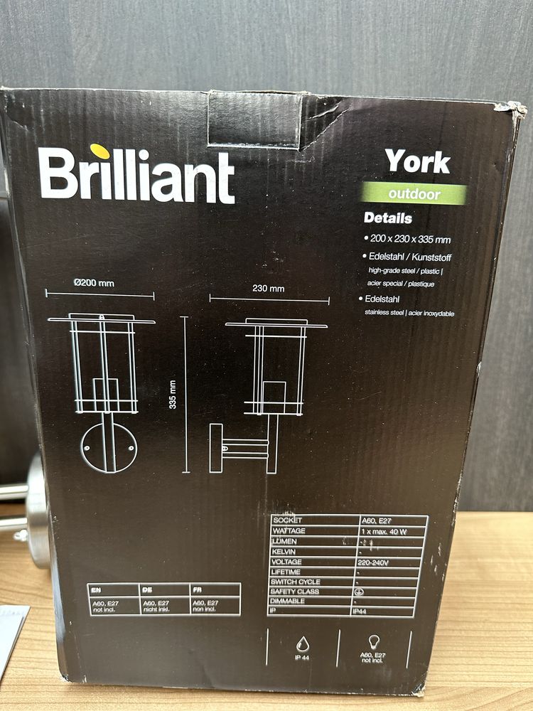 Kinkiet zewnętrzny latarnia York stal nierdzewna Brilliant