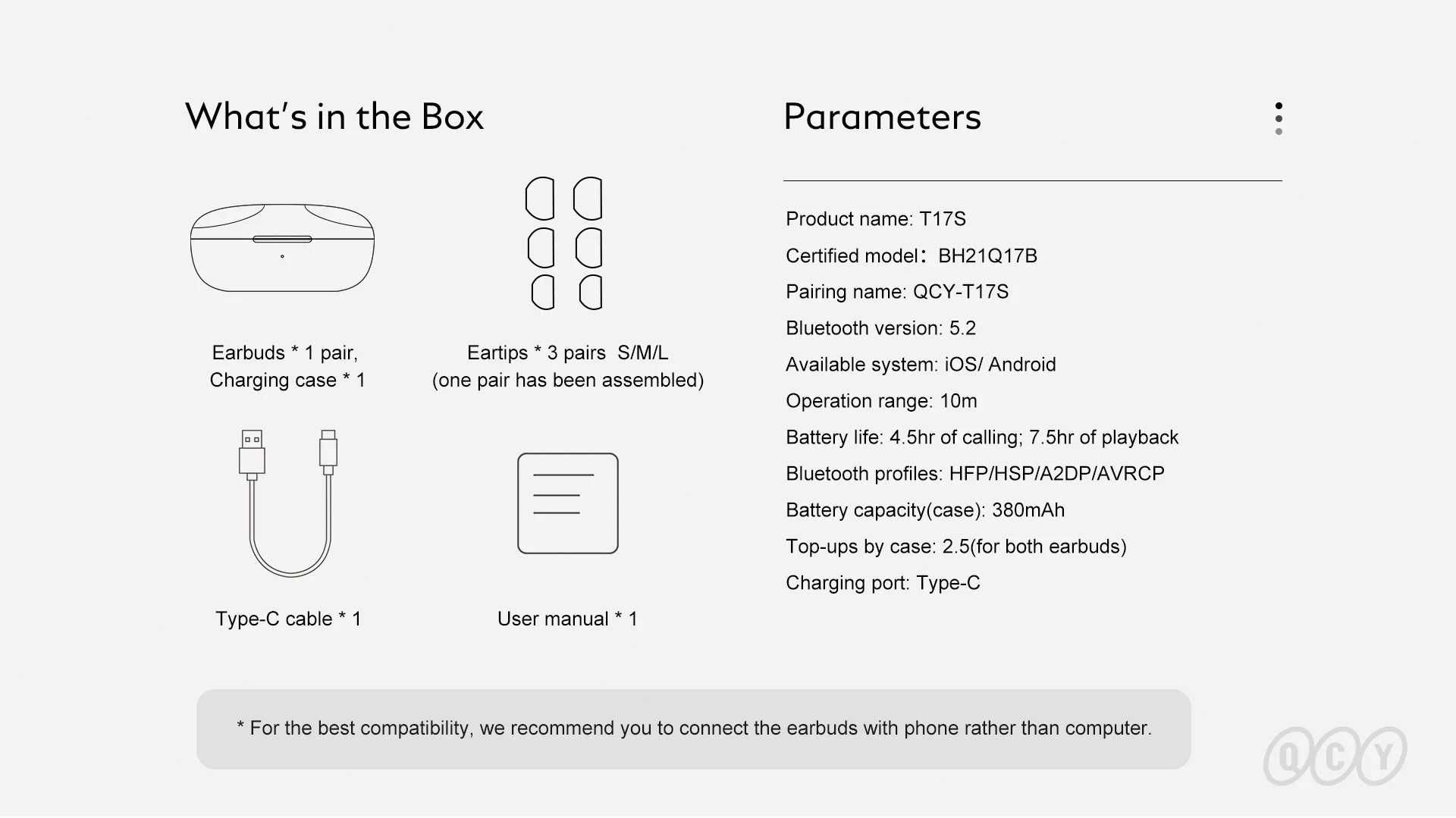 TWS навушники QCY T17S: aptX, Bluetooth 5.2, ENC, IPX5