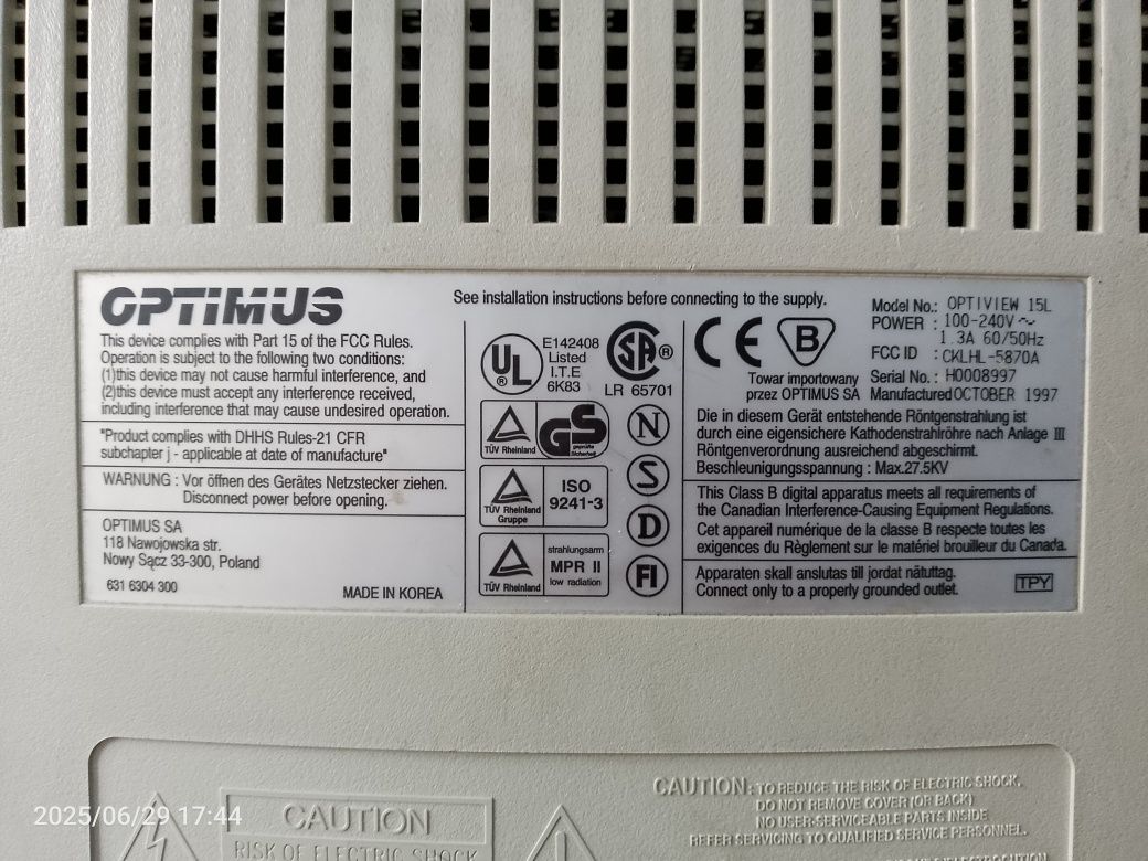 Retro monitor kineskopowy CRT Optimus Optiview 15L