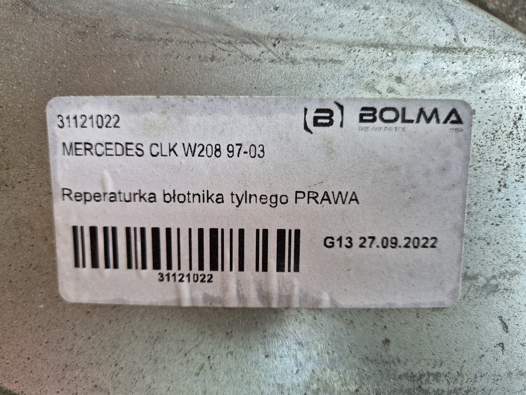 Reparaturka błotnika tylnego prawa lewa CLK W208 mercedes