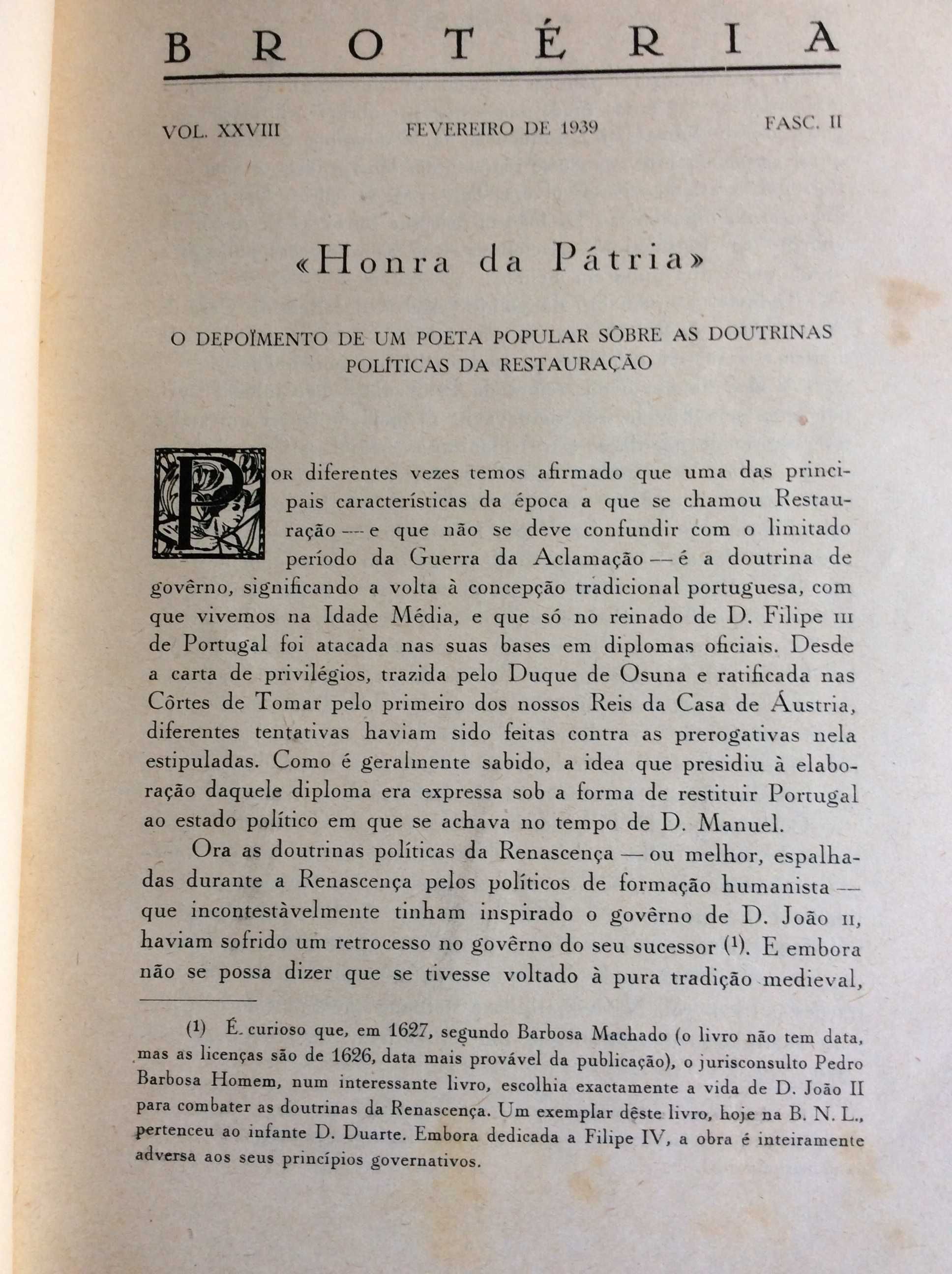 Brotéria. Revista contemporânea. de cultura, 1939. Ver sumário