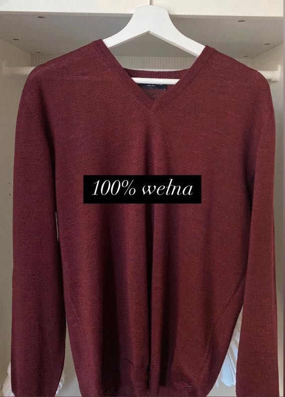 Burgundowy bordowy melanżowy męski sweter M Clipper 100% wełna wool