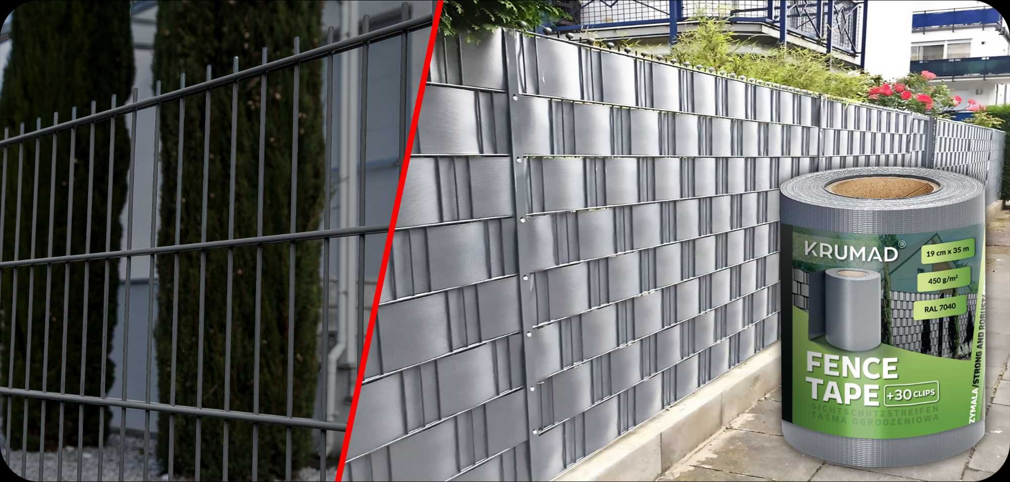 taśma ogrodzeniowa 19x35m osłona na ogrodzenia panelowe 30 klipsów