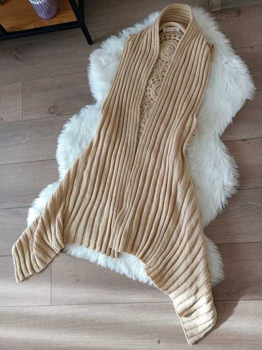 kamizelka narzutka  z wełną ażurowe plecy retro vintage M-XL