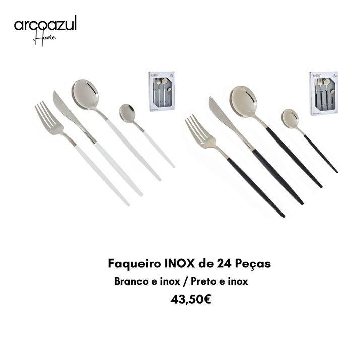 Faqueiro Inox - Branco e dourado e preto e dourado - 24 peças