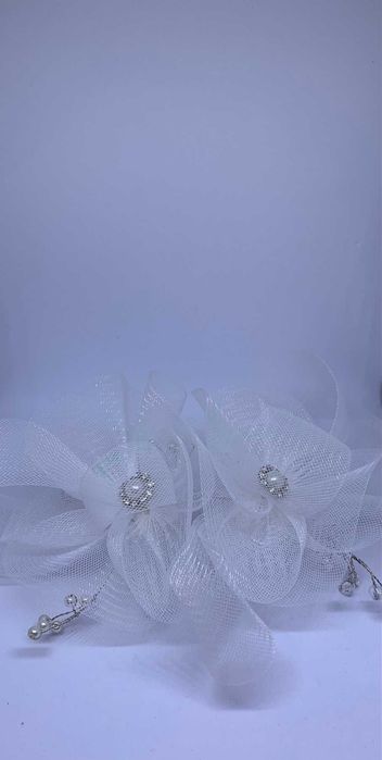 nowy efektowny fascynator ślubny kwiaty perły bardzo duży dodatek glam