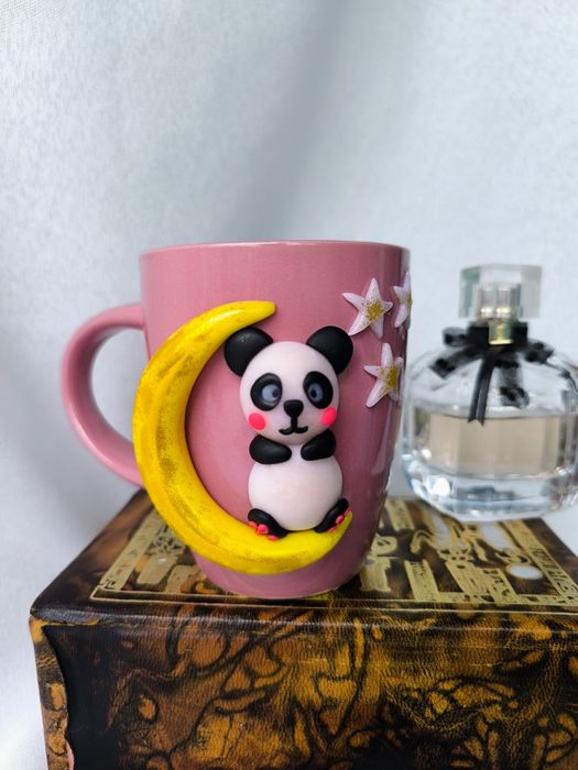 Чашка кружка с декором из полимерной глины