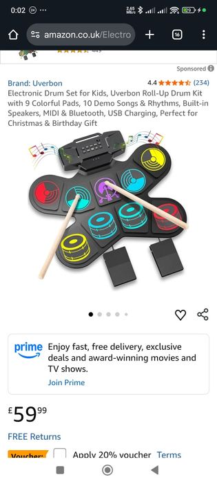 Электронная ударная установка для детей, комплект Uverbon Roll-Up