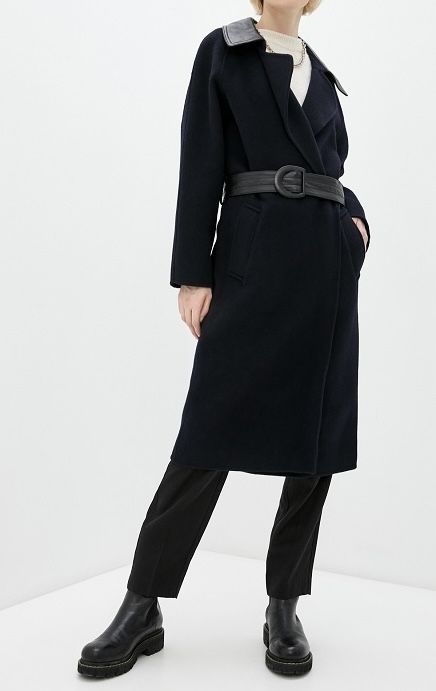Шерстяное пальто с кожаными деталями sandro paris новое