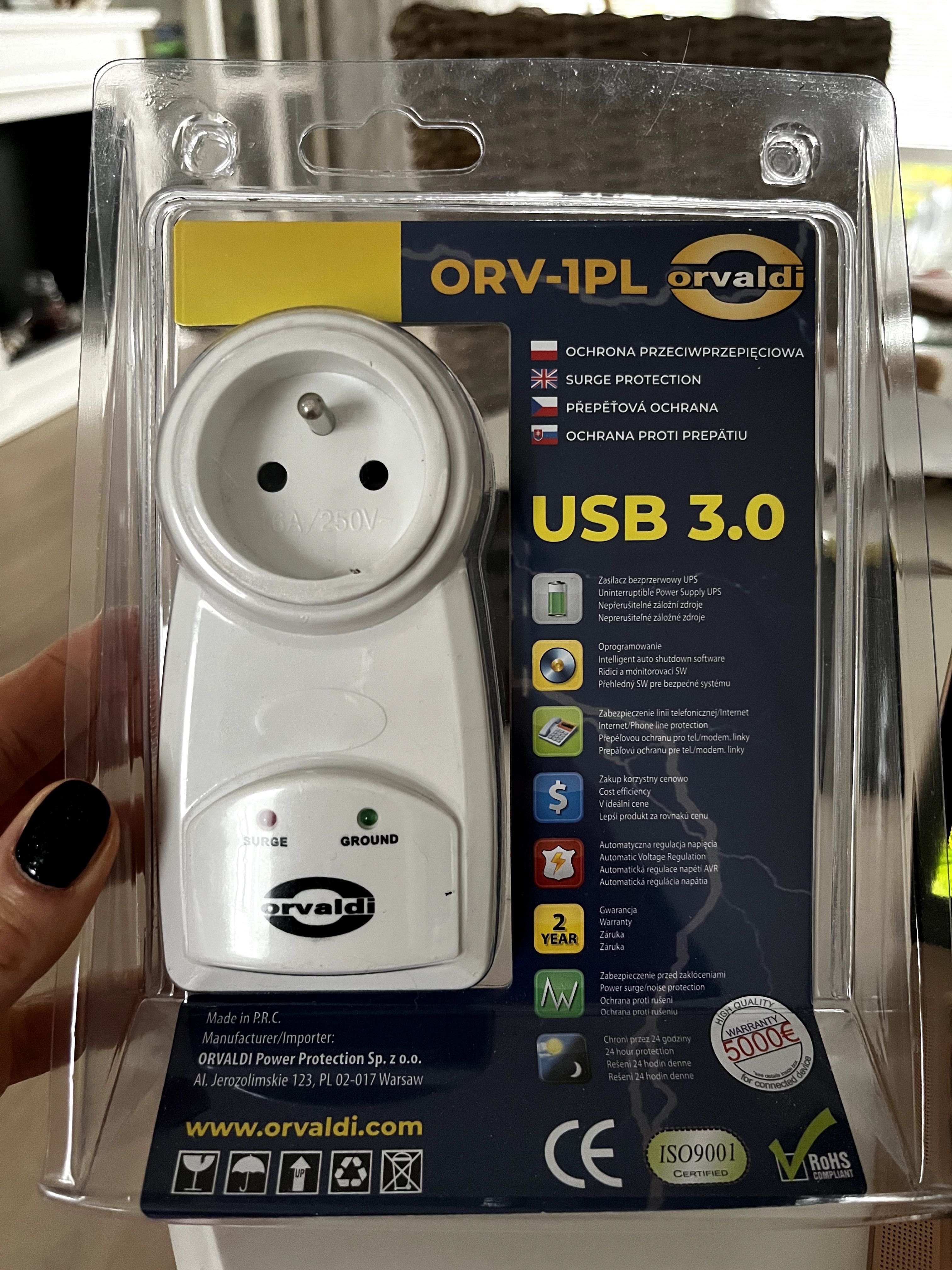 Filtr przeciwprzepięciowy z szybką ładowarką USB ORV-1PL