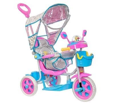 Детский трехколесный велосипед-коляска с ручкой Розовый