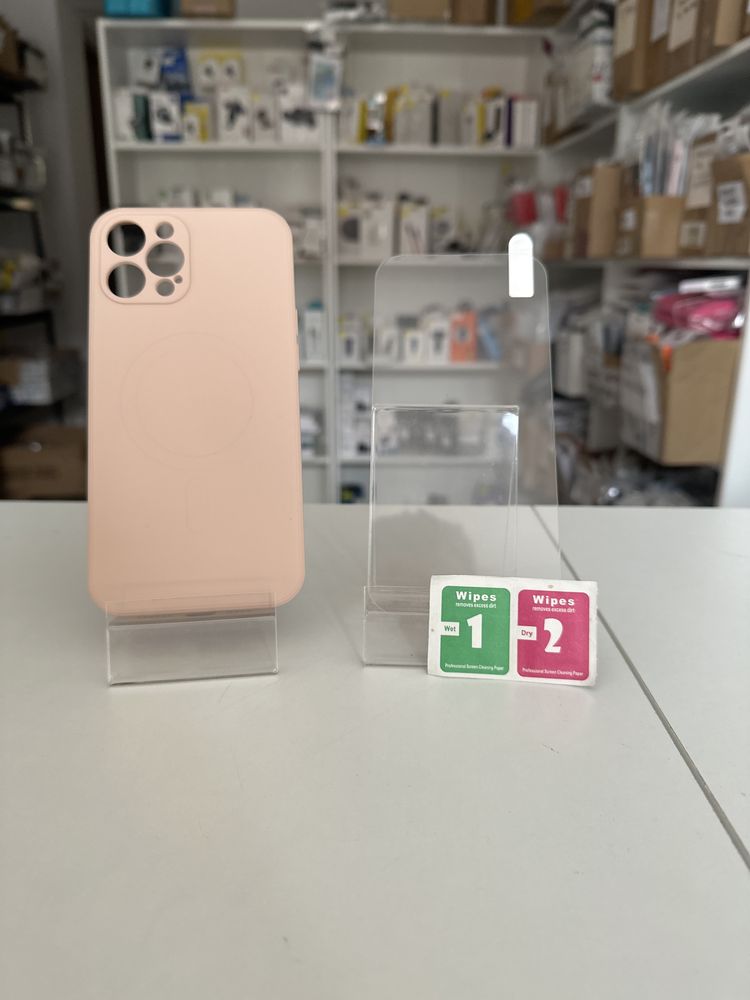 Etui MagSafe pudrowy róż + SZKŁO hartowane do iphone 12 pro max