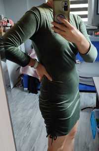 Nowa oliwkowa sukienka/tunika welurkowa na rozmiar S-L