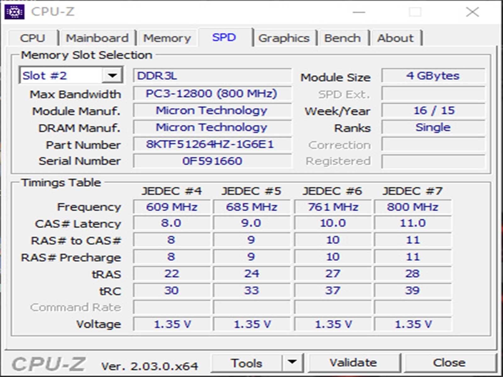 DDR3 8GB Micron 12800 L