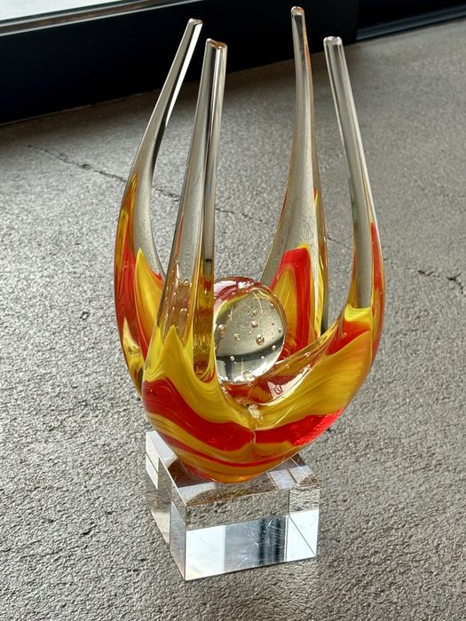 Unikalna Rzeźba Murano Sommerso Fiammato Kołyska życia Poul Kedelv Top