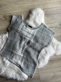 Sweterek asymetryczny wełniany sweterek w kratę S top sweterek S