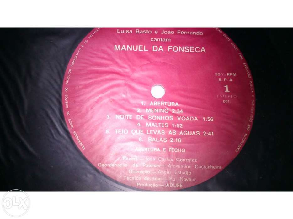 LP Vinil - Luísa Basto e João Fonseca cantam Manuel da Fonseca